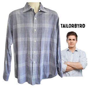 TAILORBYRD Blue & White 100% Cotton Flip Cuff Button Front Dress Shirt Size L